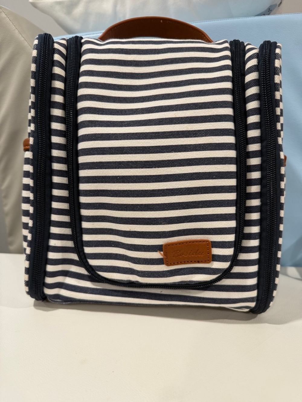Striped Navy & White Travel Toiletry Bag